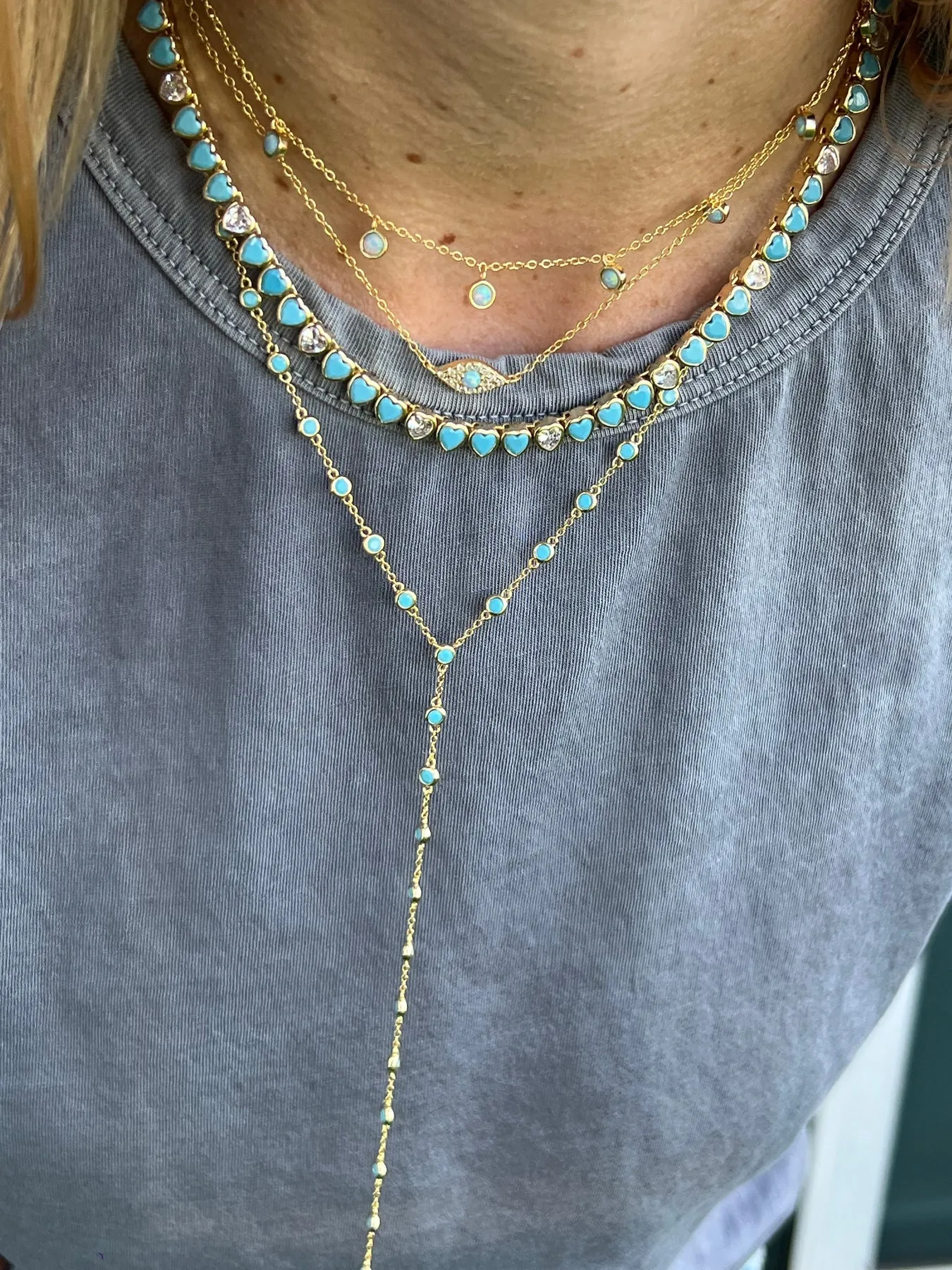 Turquoise CZ Bezel Lariat Necklace