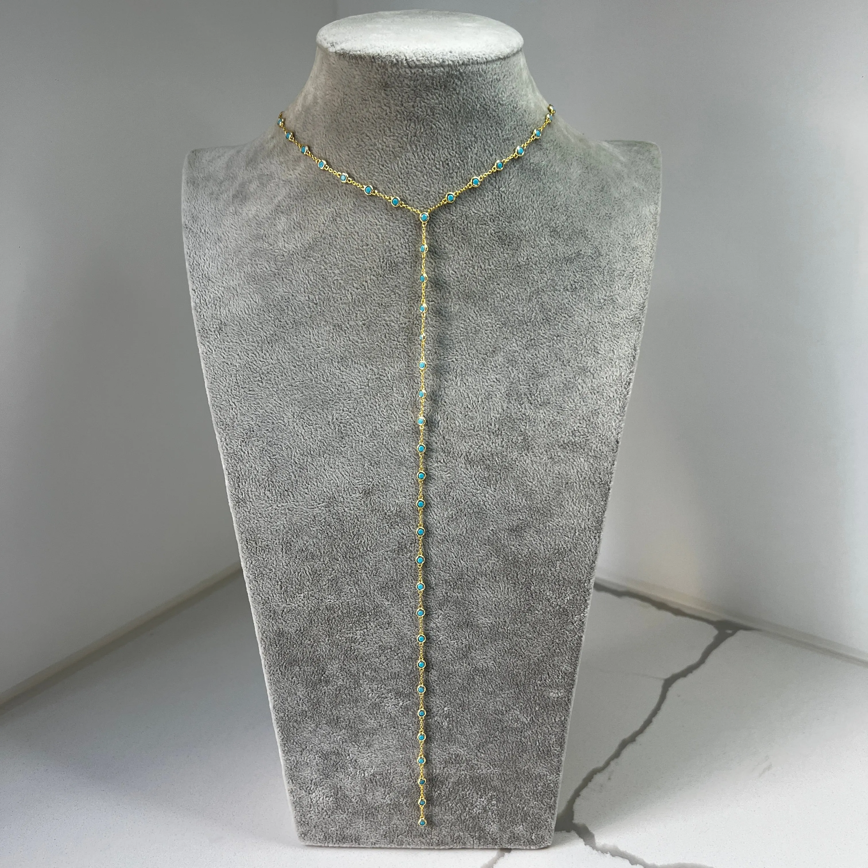 Turquoise CZ Bezel Lariat Necklace