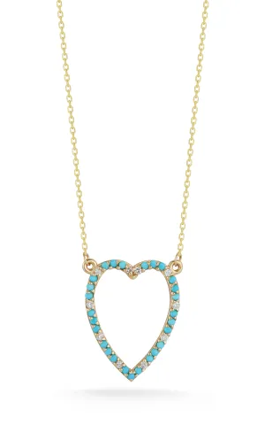 Turquoise Open Heart With Diamonds