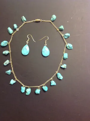 Turquoise  stone necklace with matching earrings