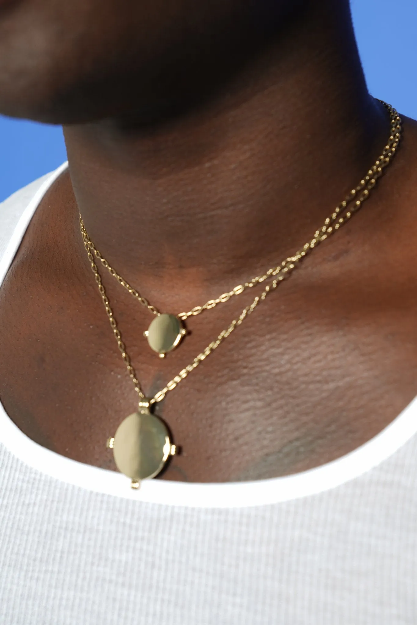 Two Pendant Layered Gold Cable Chain Necklace