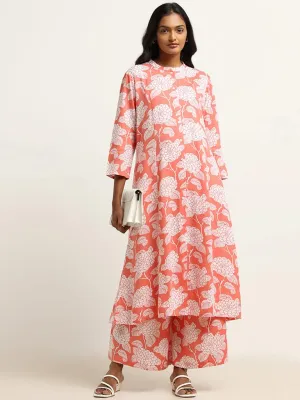 Utsa Coral Printed Button-Down Kurta