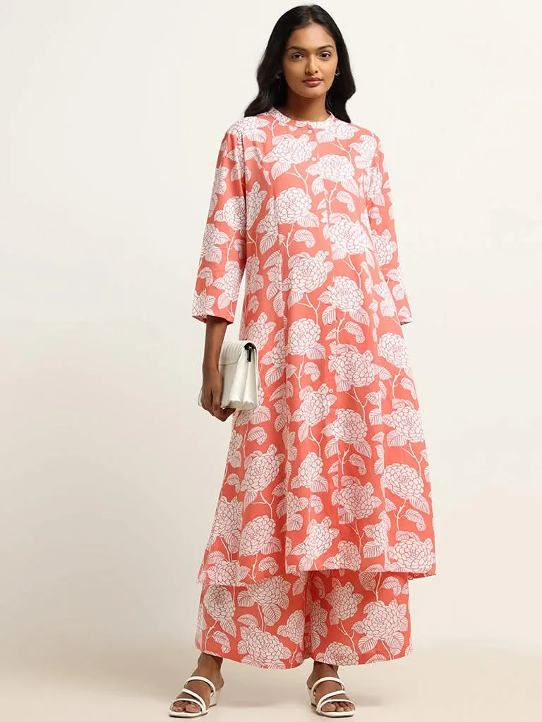Utsa Coral Printed Button-Down Kurta