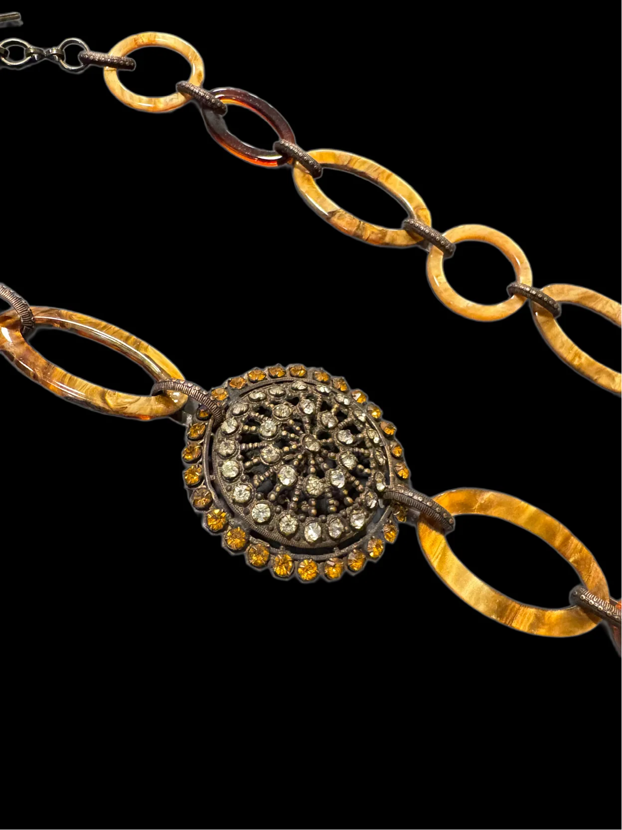 Vintage 1950s Amber Brown Metal Brooch