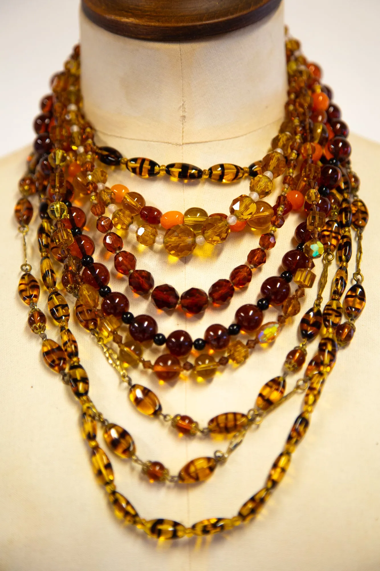 Vintage 1950s Amber Crystal Knotted Necklace