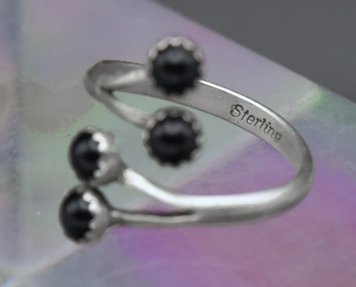Vintage Handmade Black Onyx Sterling Silver Bypass Ring