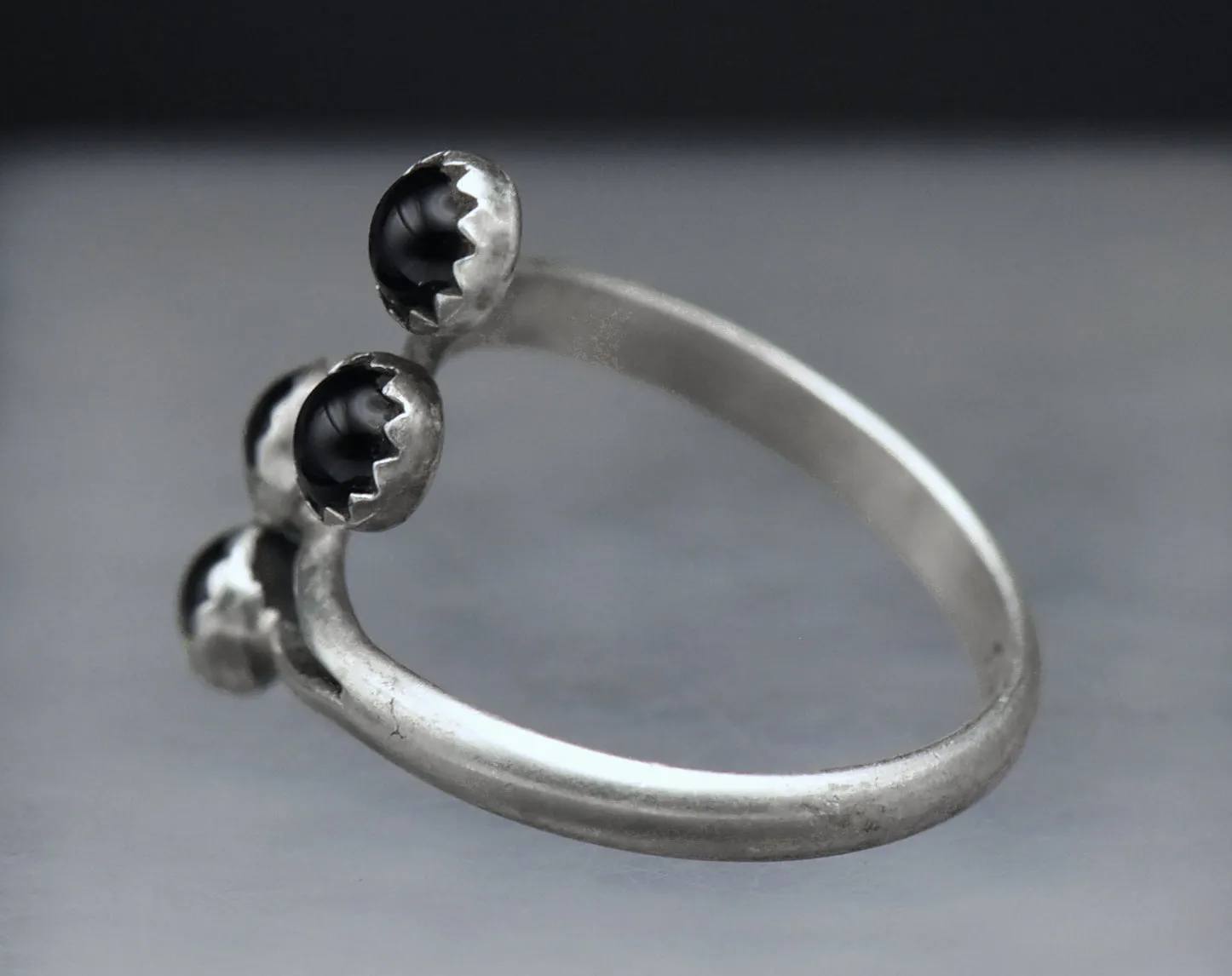 Vintage Handmade Black Onyx Sterling Silver Bypass Ring