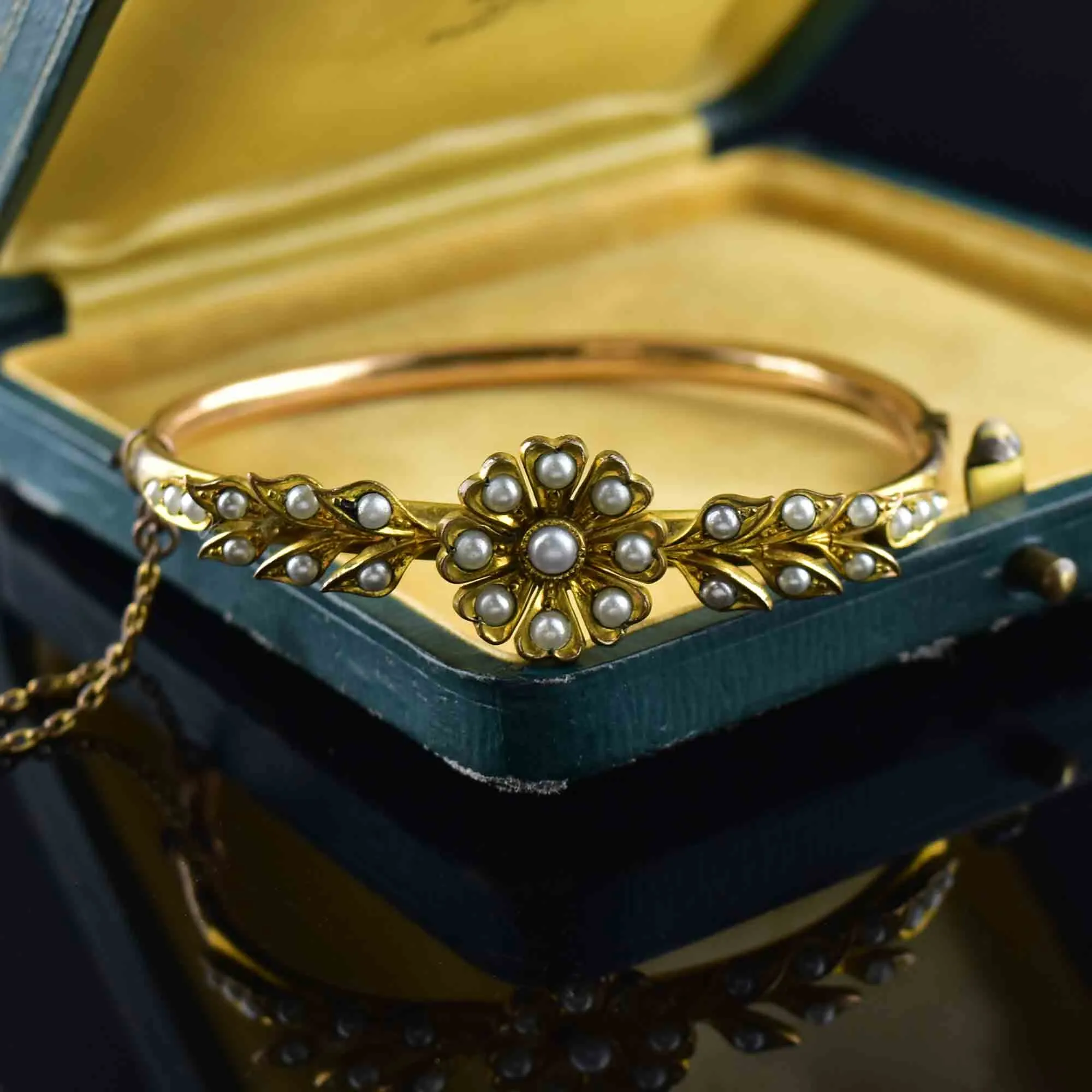Vintage Victorian Style Seed Pearl Floral Bangle Bracelet