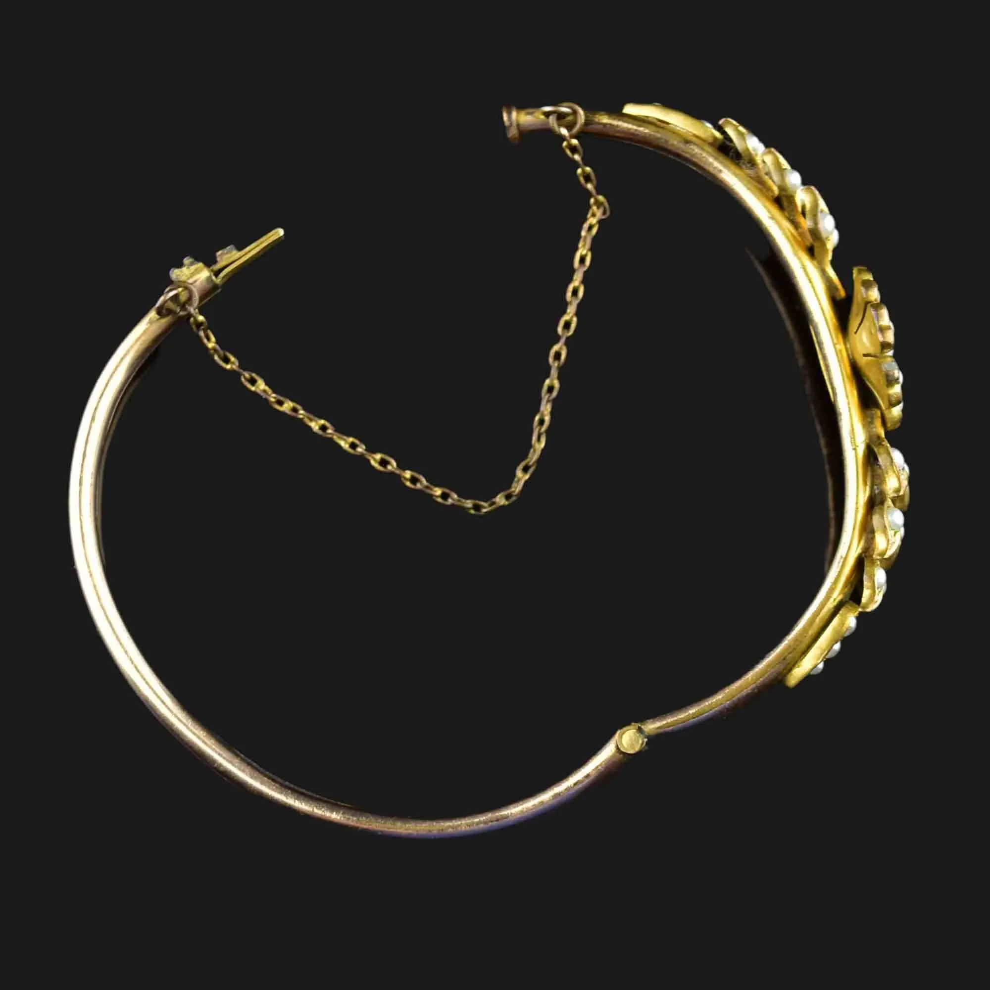 Vintage Victorian Style Seed Pearl Floral Bangle Bracelet