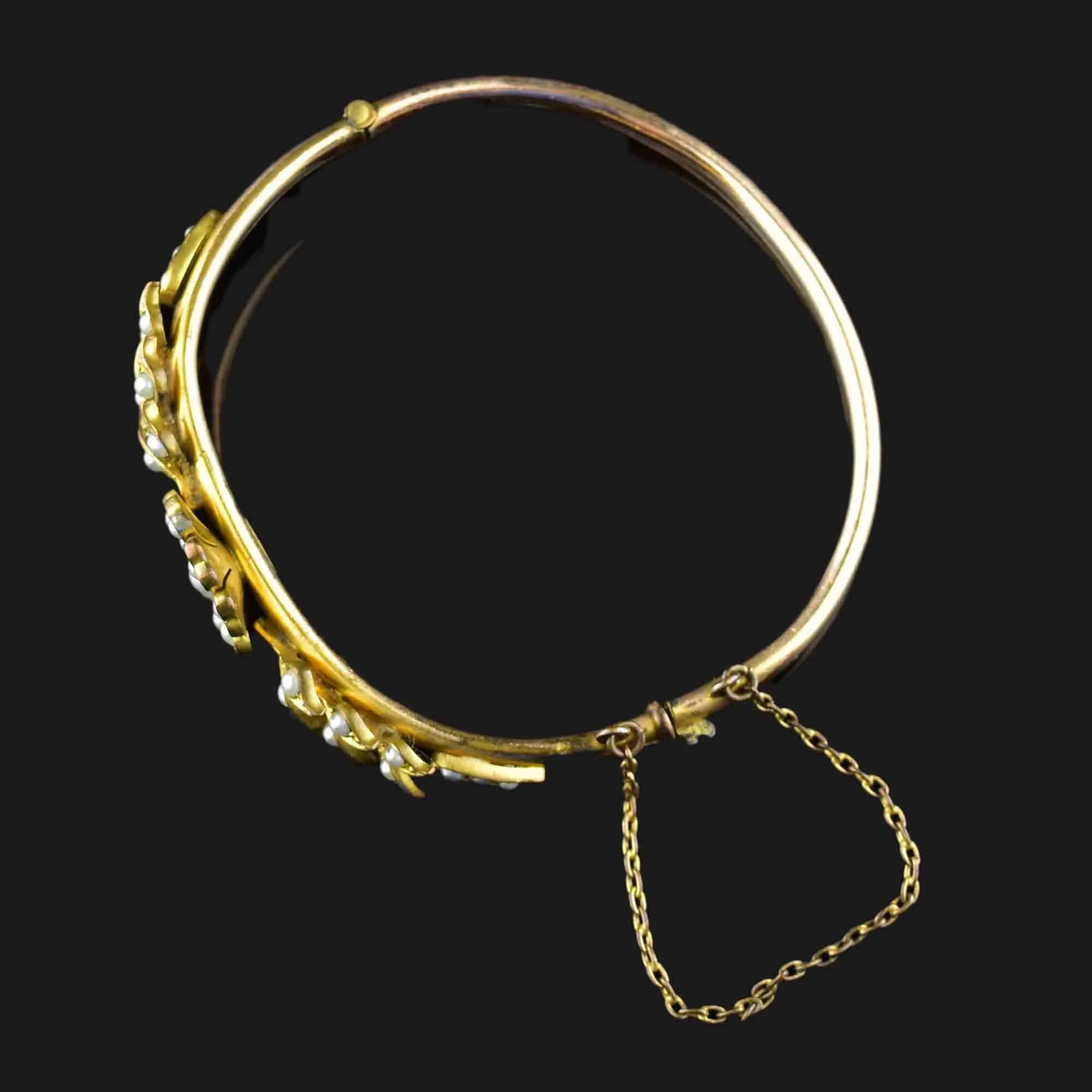 Vintage Victorian Style Seed Pearl Floral Bangle Bracelet