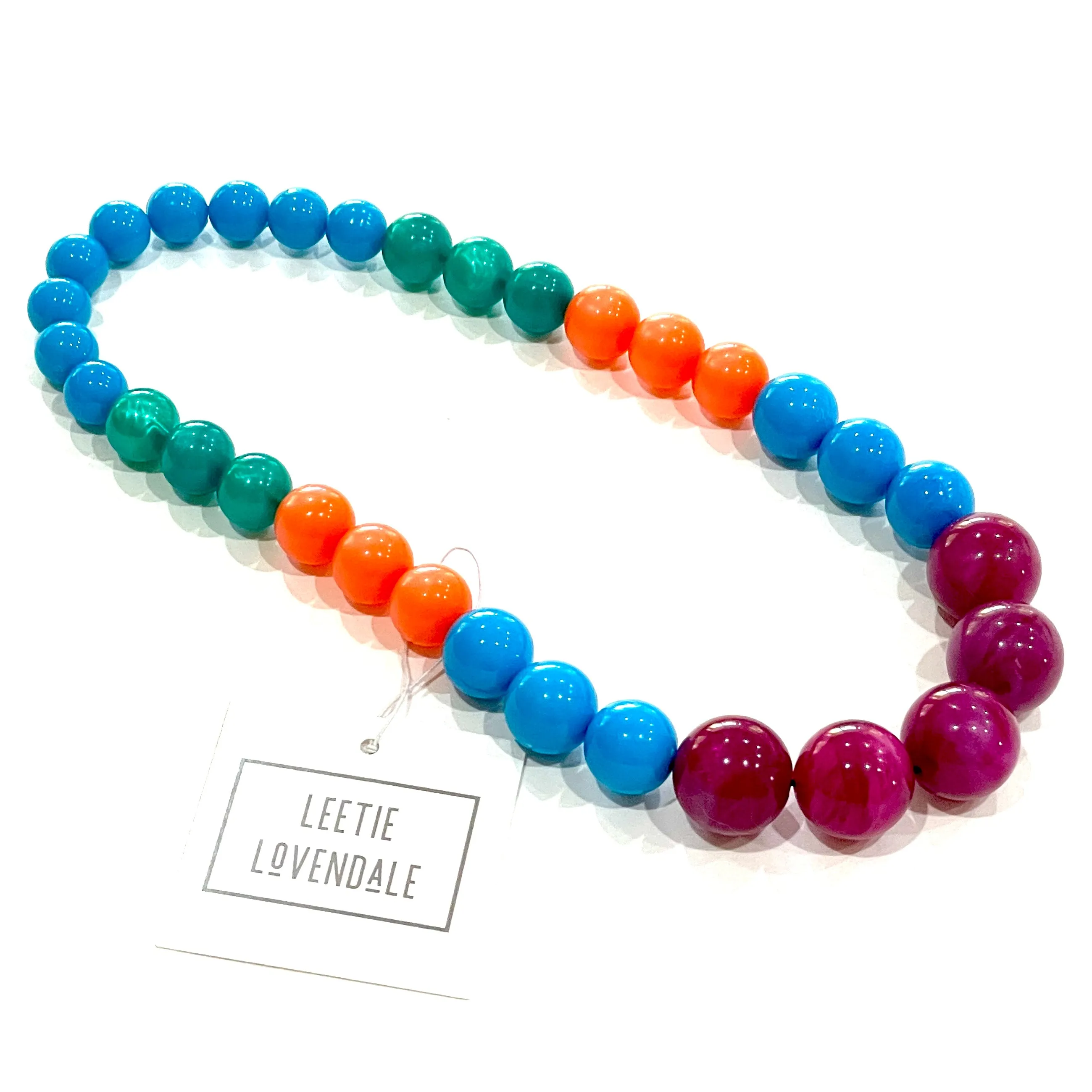 Violet & Aqua Gems Lucite Stretch Bauble Necklace -Shortie