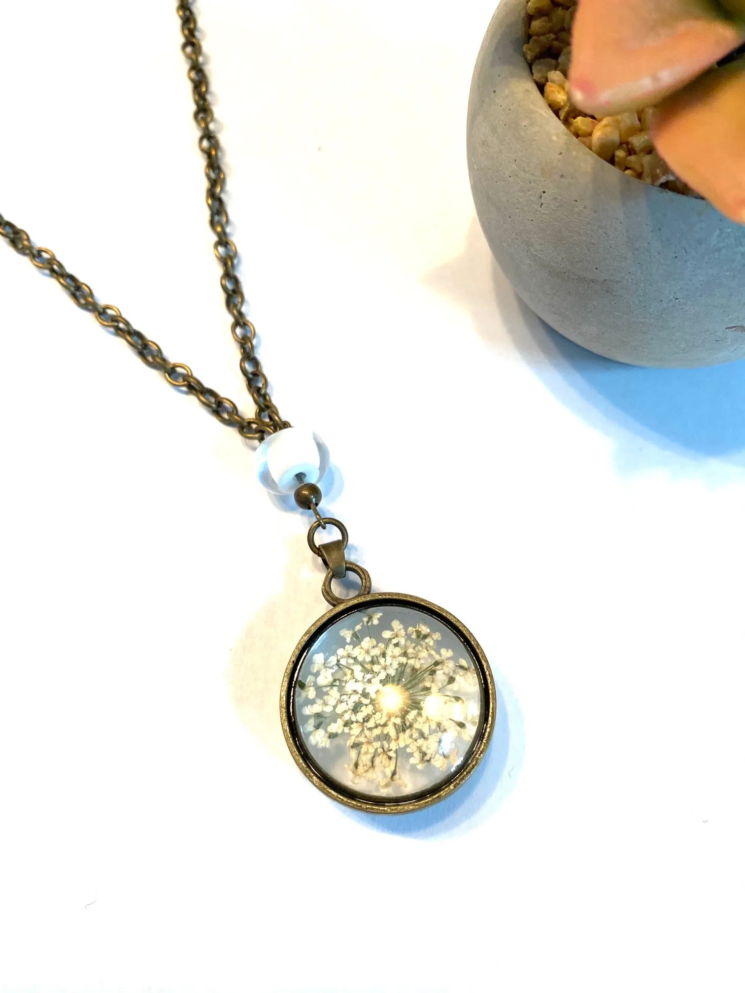 White Dried Flower Necklace