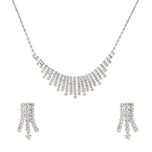 Yellow Chimes Jewellery Set For Women Silver Toned Crystal Choker Necklace Set With Earring For Women and Girls